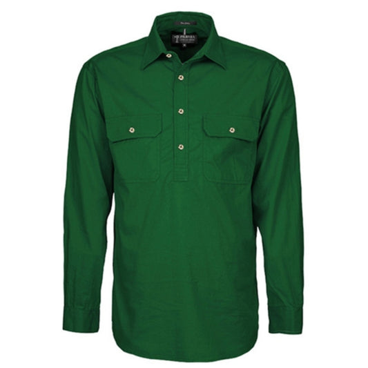 MENS PILBARA CLOSED FRONT LONG SLEEVE SHIRT -  GREEN