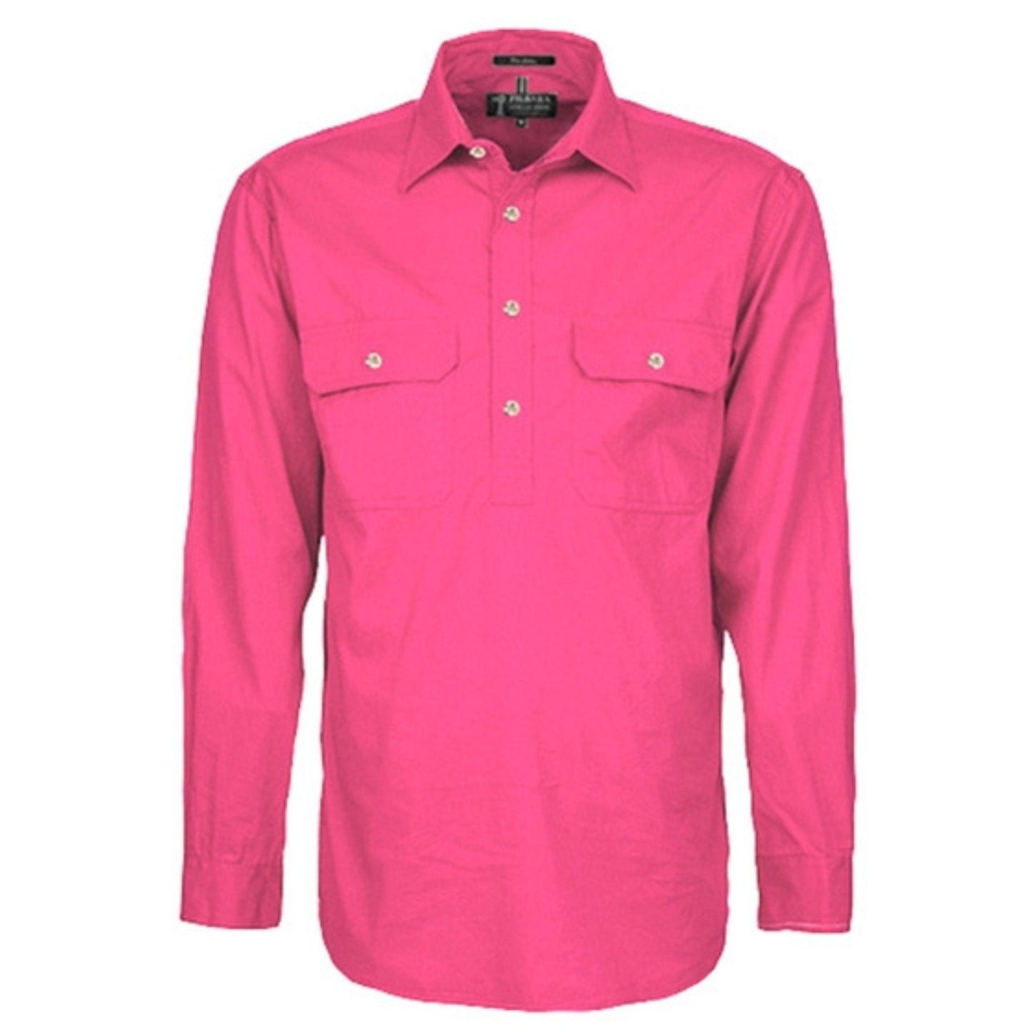 MENS PILBARA CLOSED FRONT LONG SLEEVE SHIRT -  HOT PINK