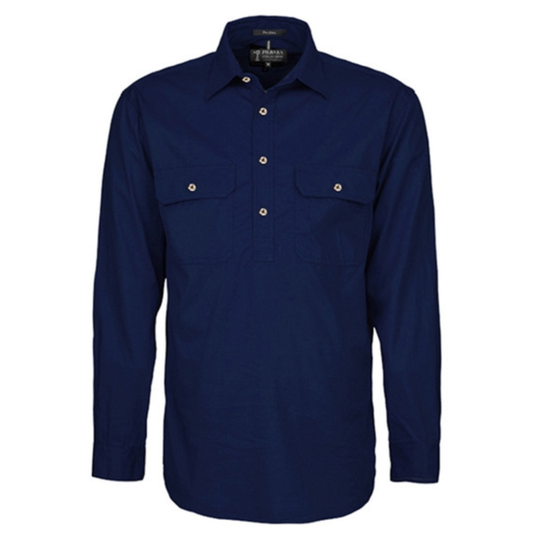 MENS PILBARA CLOSED FRONT LONG SLEEVE SHIRT -  FRENCH NAVY