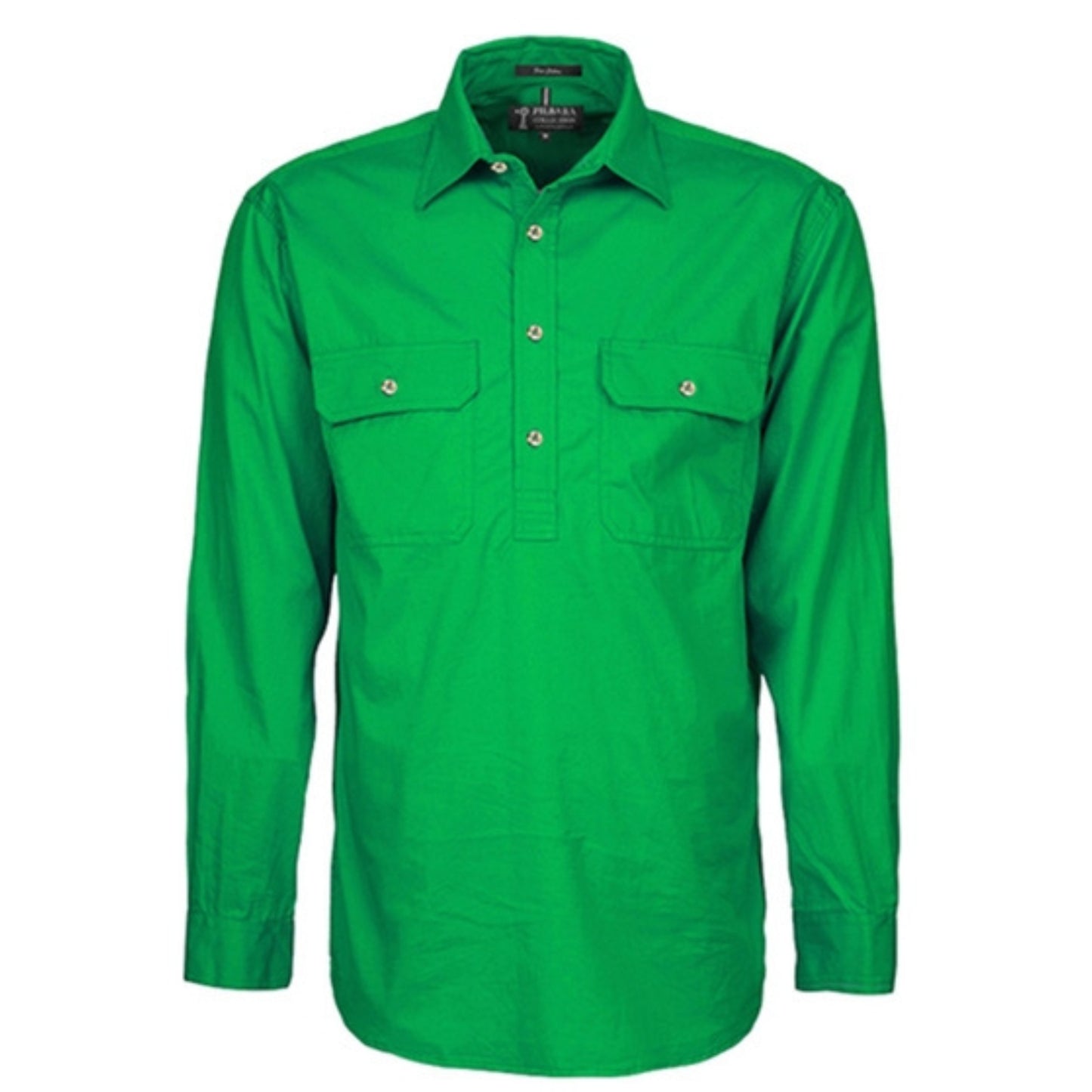 MENS PILBARA CLOSED FRONT LONG SLEEVE SHIRT -  EMERALD
