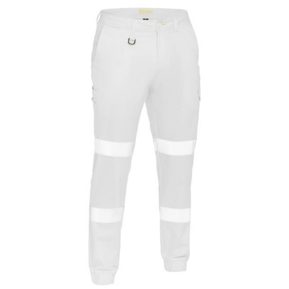 BISLEY TAPED BIOMOTION STRETCH COTTON DRILL CARGO CUFFED PANTS - WHITE