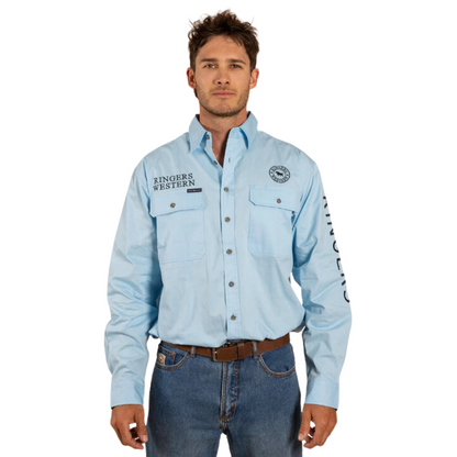 RINGERS WESTERN MENS HAWKEYE FULL BUTTON WORK SHIRT - SKY BLUE / NAVY