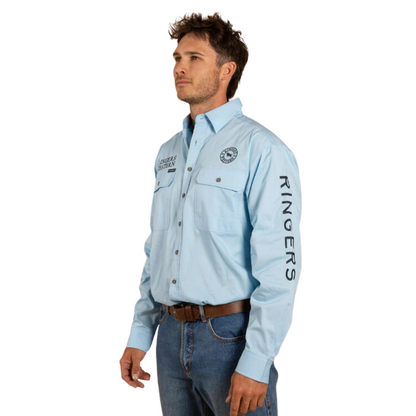 RINGERS WESTERN MENS HAWKEYE FULL BUTTON WORK SHIRT - SKY BLUE / NAVY