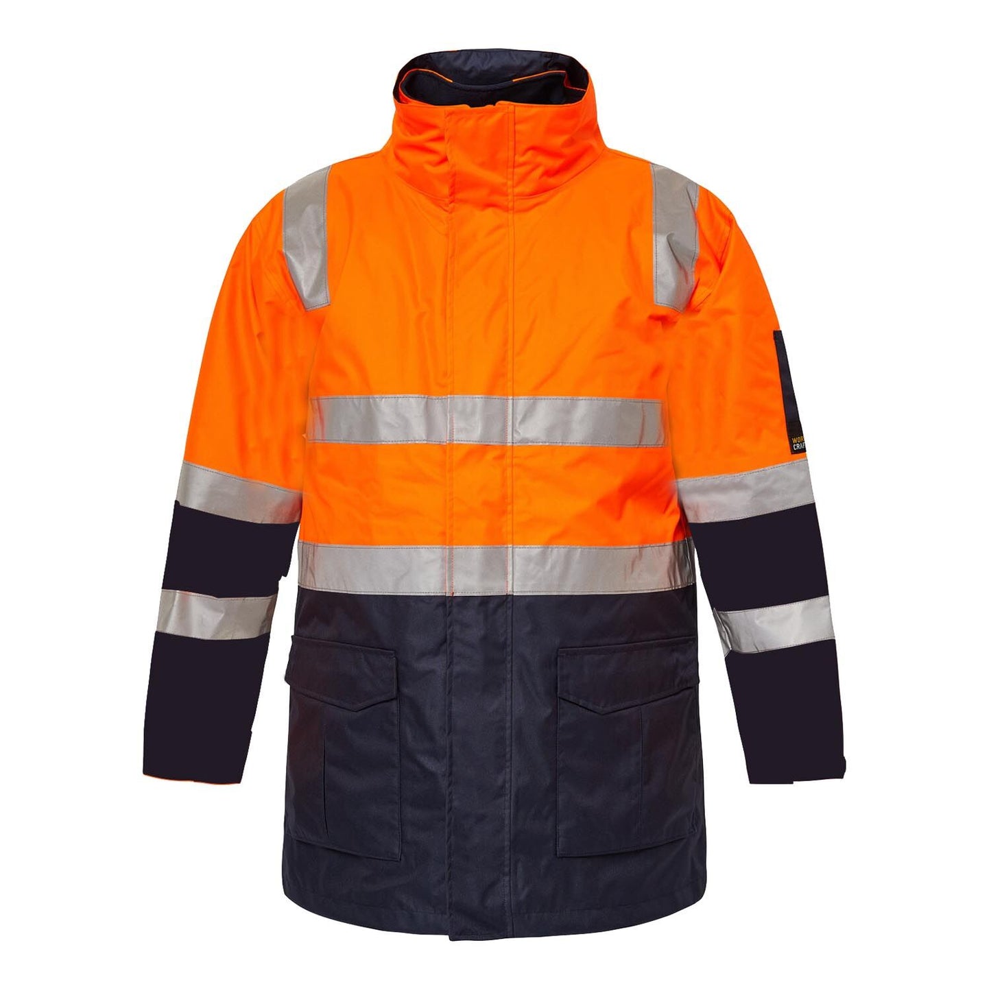WORKCRAFT HI VIS 6 IN 1 TWO TONE REFLECTIVE JACKET REMOVABLE SLEEVES - NAVY/ORANGE