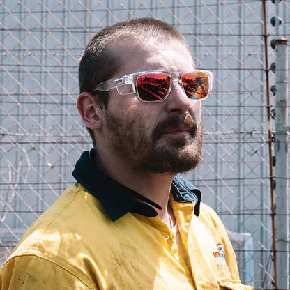 SAFESTYLE FUSIONS CLEAR FRAME MIRRORS RED POLARISED UV400 LENS