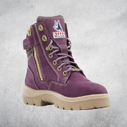 STEEL BLUE SOUTHERN CROSS ZIP LADIES BOOTS PURPLE