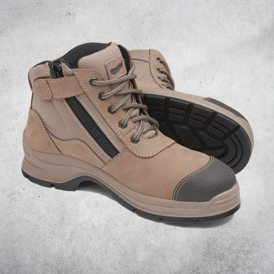 BLUNDSTONE #325 - UNISEX ZIP UP SERIES SAFETY BOOTS - STONE NUBUCK