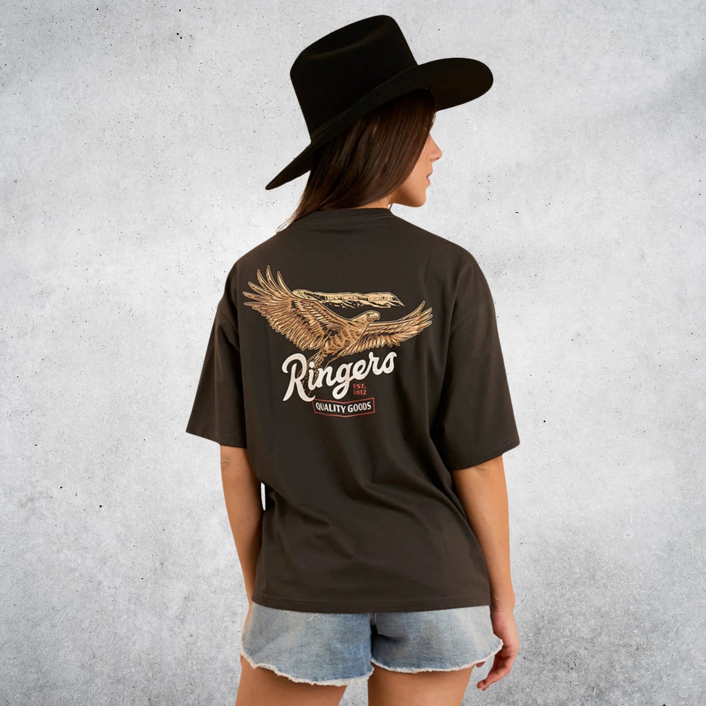 RINGERS WESTERN WOMENS Eureka Charcoal Oversize tee