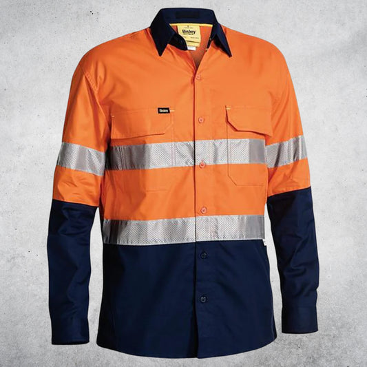 BISLEY HI VIS X AIRFLOW RIPSTOP SHIRT ORANGE/NAVY