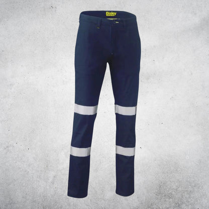 BISLEY MEN'S TAPED BIOMOTION STRETCH COTTON DRILL WORK PANTS - NAVY