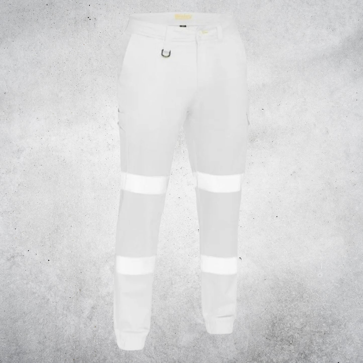 BISLEY MENS TAPED BIOMOTION COTTON STRETCH CARGO CUFFED PANT - WHITE