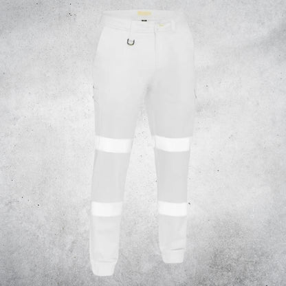 BISLEY MENS TAPED BIOMOTION COTTON STRETCH CARGO CUFFED PANT - WHITE