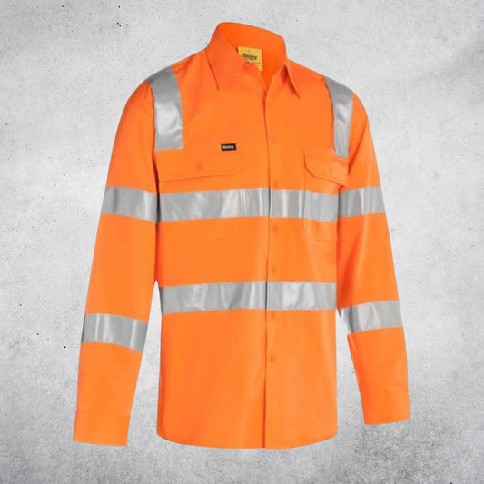 BISLEY TAPED BIOMOTION COOL LIGHTWEIGHT VIC RAIL SHIRT - RAIL ORANGE