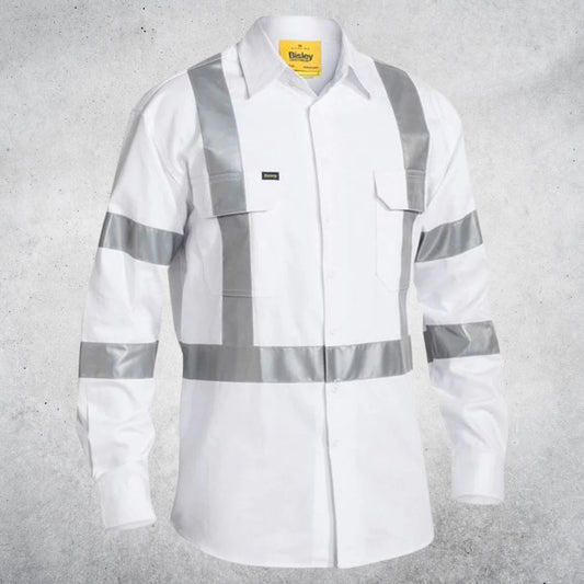BISLEY TAPED NIGHT COTTON DRILL SHIRT - WHITE