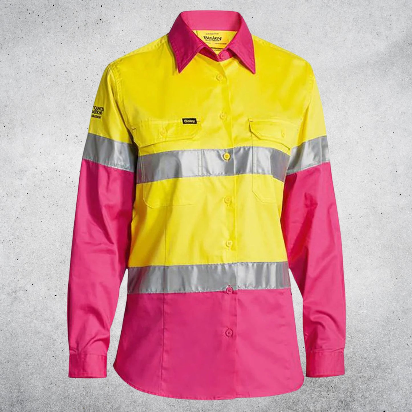 BISLEY WOMENS 3M TAPED HI VIS COOL LIGHTWEIGHT SHIRT YELLOW/PINK