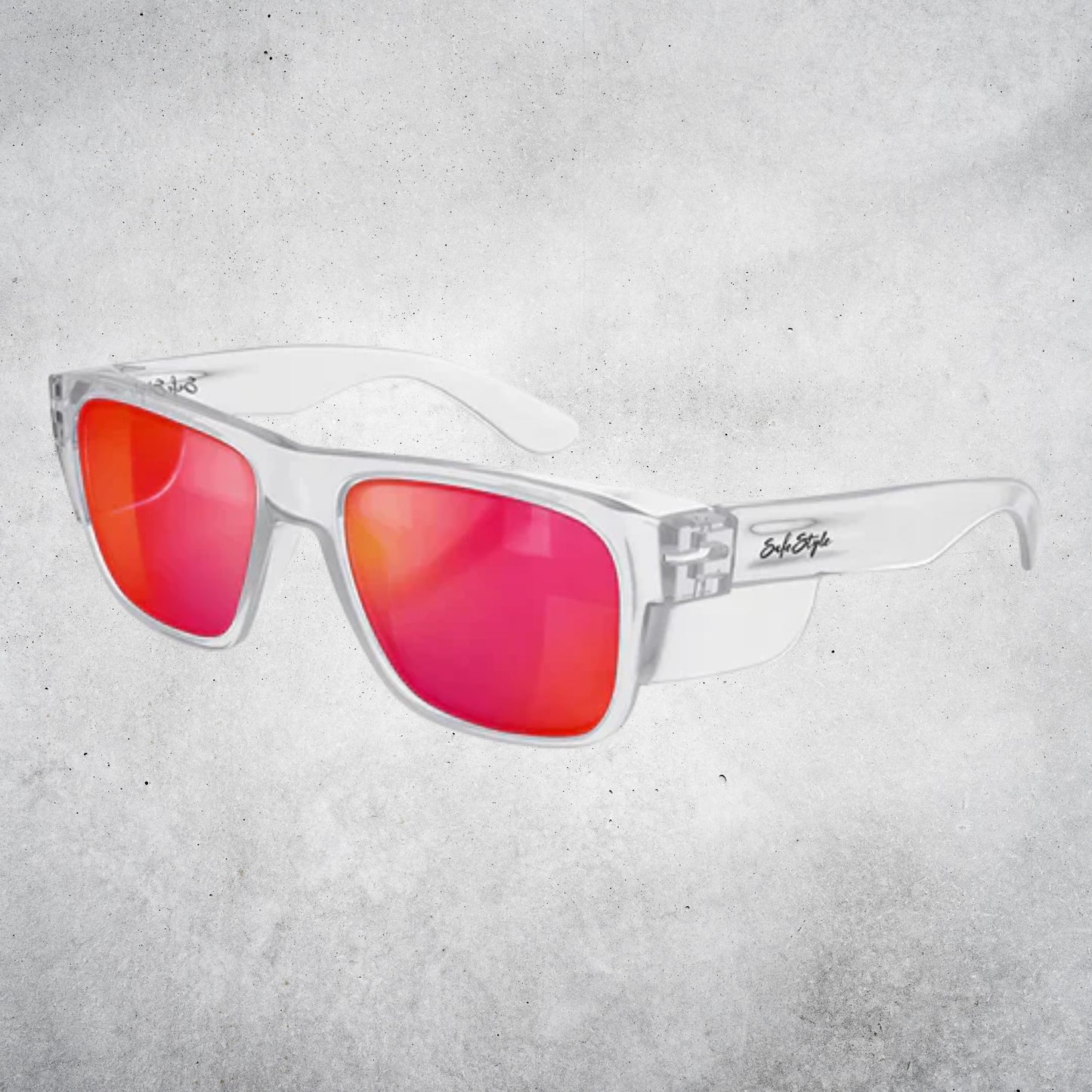 SAFESTYLE FUSIONS CLEAR FRAME MIRRORS RED POLARISED UV400 LENS