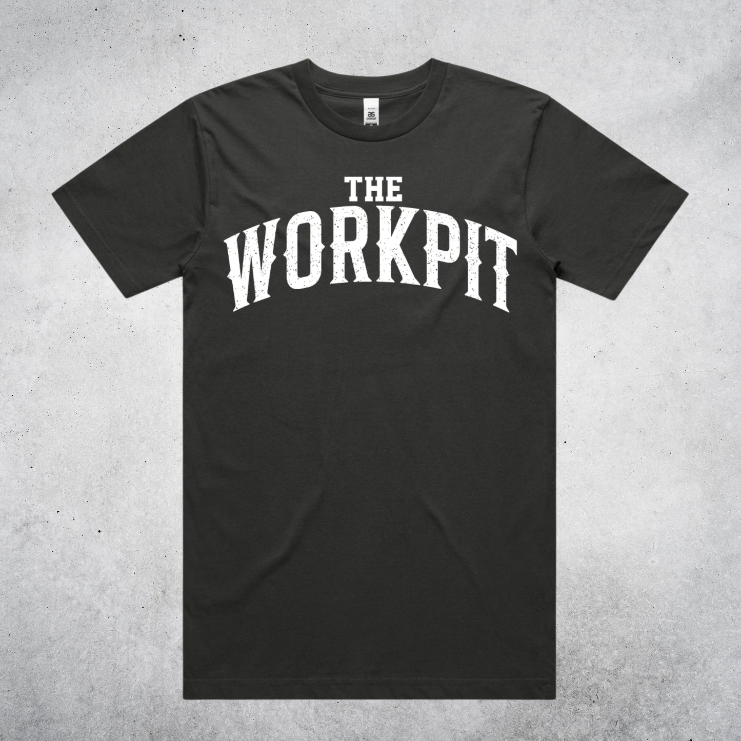 THE WORK PIT TEE - COAL / WHITE PRINT