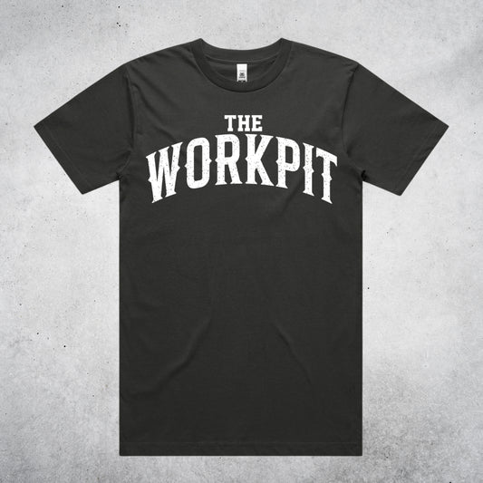 THE WORK PIT TEE - COAL / WHITE PRINT