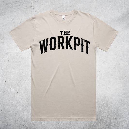 THE WORK PIT TEE - BONE/BLACK PRINT