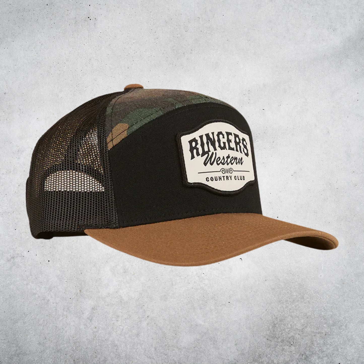 COUNTRY CLUB 7 PANEL CAP - BLACK/CAMO