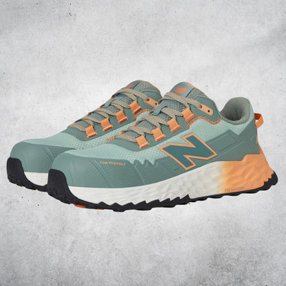 NEW BALANCE WOMENS CREMORNE SAFETY SNEAKERS - AQUA/PUMPKIN