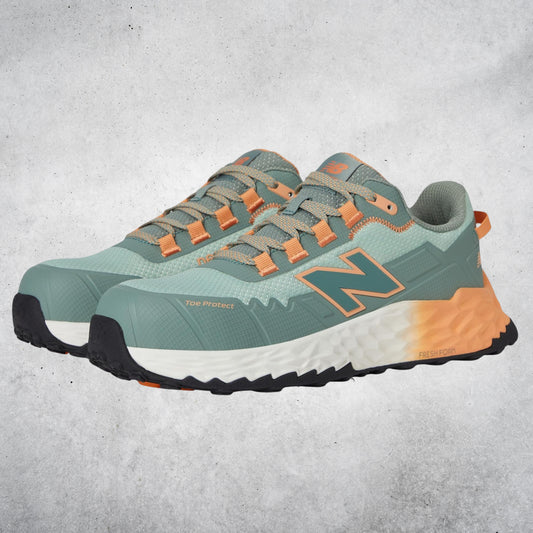 NEW BALANCE WOMENS CREMORNE SAFETY SNEAKERS - AQUA/PUMPKIN