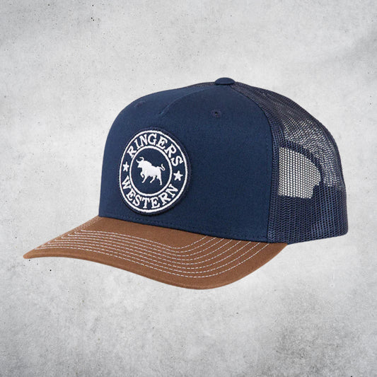 RINGERS WESTERN SIGNATURE BULL TRUCKER CAP - NAVY / CHOCOLATE