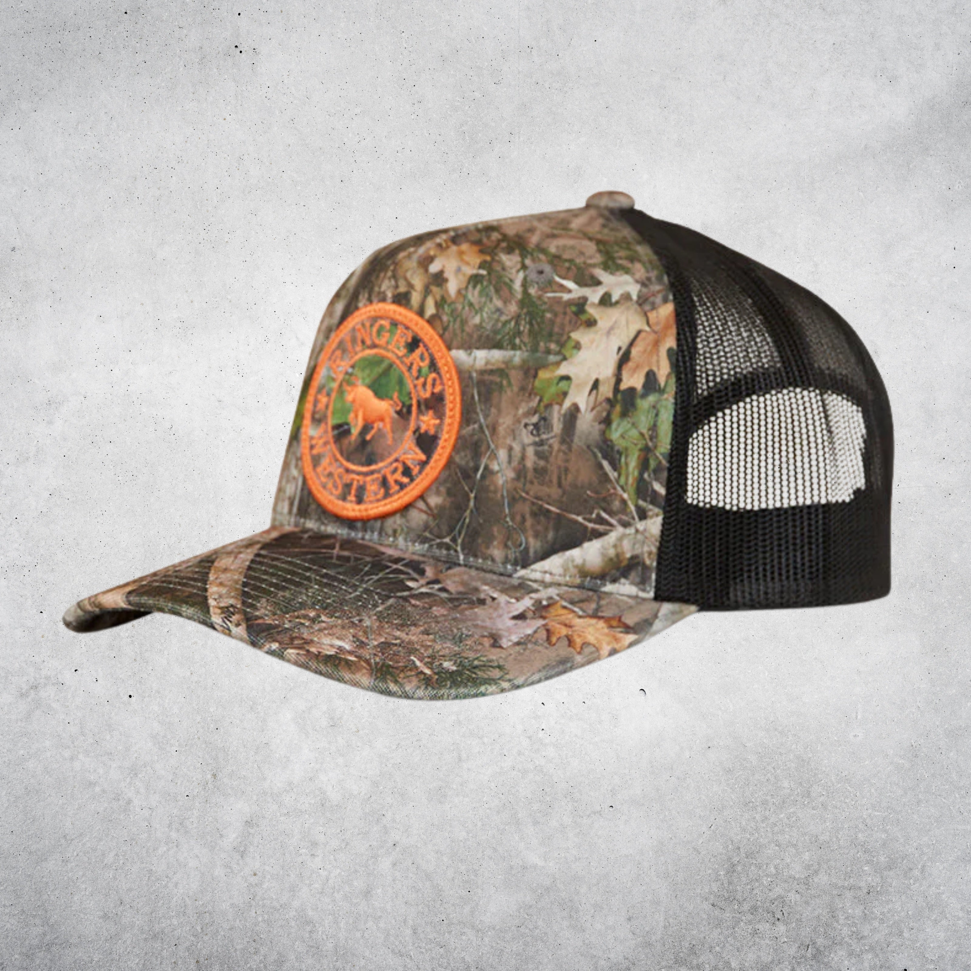 RINGERS WESTERN SIGNATURE BULL TRUCKER CAP - LEAF CAMO / ORANGE – The ...