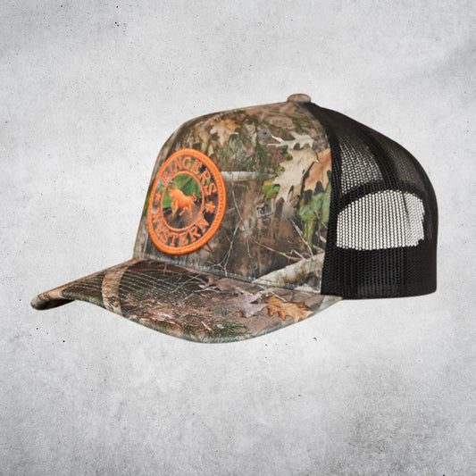 RINGERS WESTERN SIGNATURE BULL TRUCKER CAP - LEAF CAMO / ORANGE