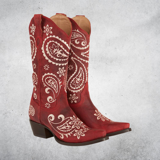 RINGERS WESTERN  OLIVIA WOMENS CUBAN HEEL WESTERN BOOT - RED