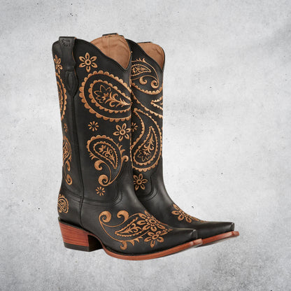 RINGERS WESTERN OLIVIA WOMENS CUBAN HEEL WESTERN BOOT - BLACK STONE