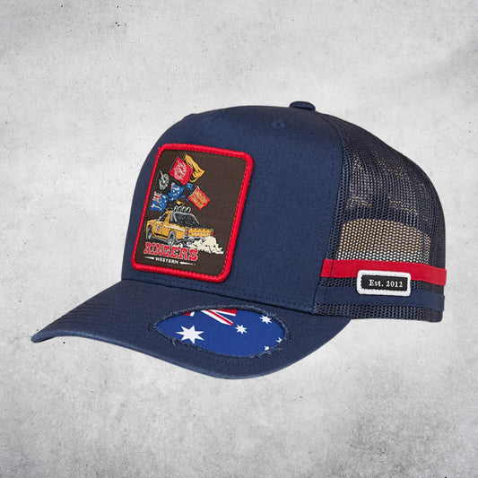 RINGERS WESTERN UTE FLAG DEEP FIT TRUCKER CAP - NAVY / RED