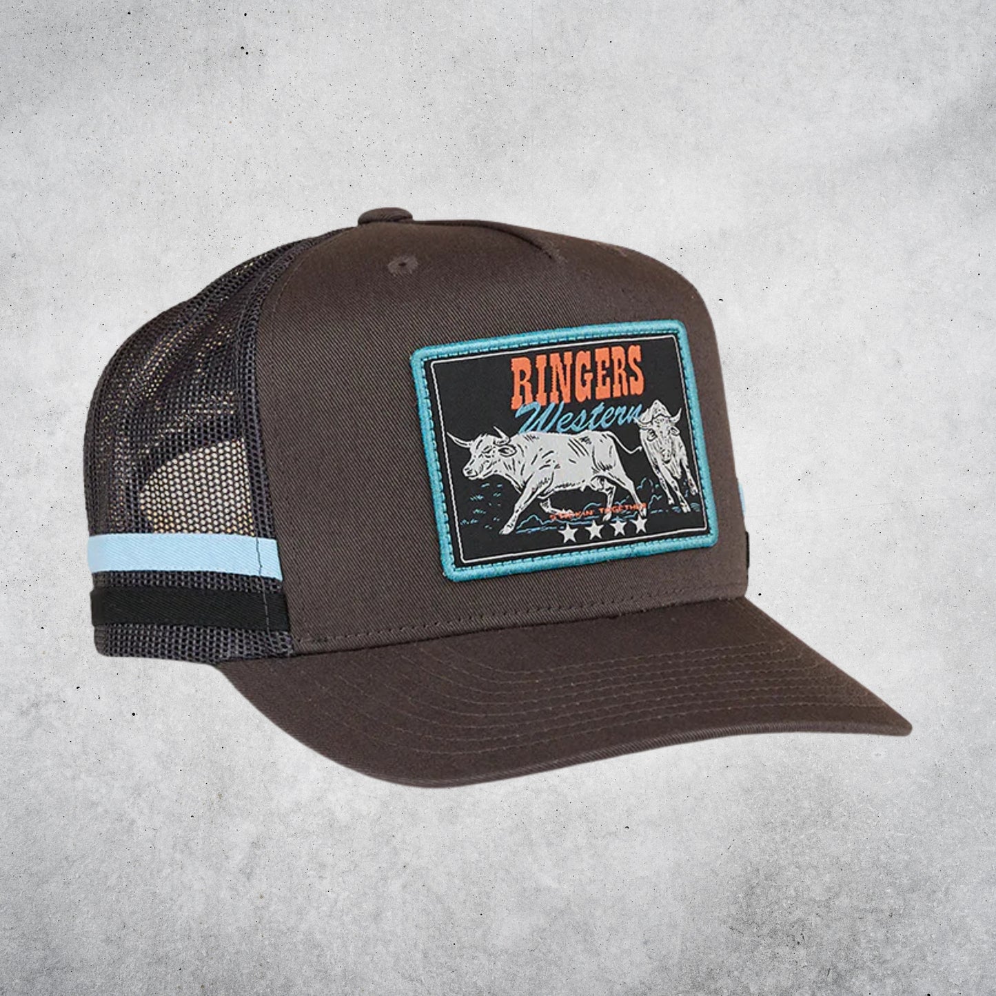 RINGERS WESTERN STICKIN TOGETHER DEEP FIT TRUCKER CAP - CHARCOAL/BLUE