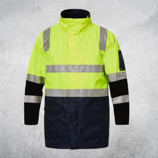 WORKCRAFT HI VIS 6 IN 1 TWO TONE REFLECTIVE JACKET REMOVABLE SLEEVES - YELLOW / NAVY