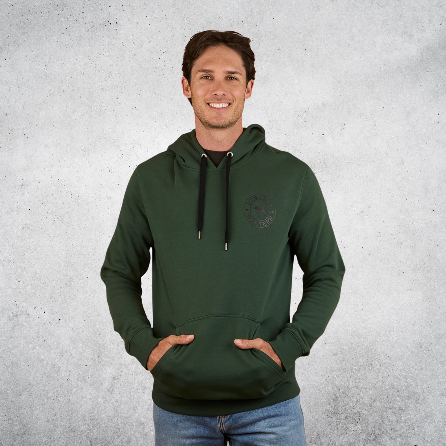RINGERS WESTERN MENS SIGNATURE BULL PULLOVER HOODIE  - PINE