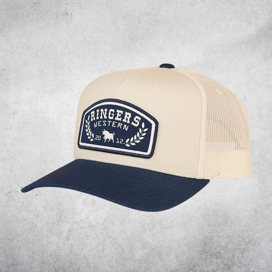 RINGERS WESTERN WHEATBELT TRUCKER CAP - OFF WHITE / NAVY