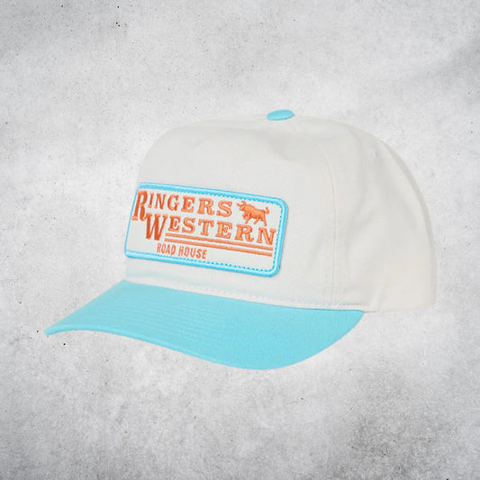 RINGERS WESTERN THE ORIGINAL ROADHOUSE CAP - OFF WHITE/BRIGHT BLUE