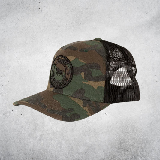 RINGERS WESTERN SIGNATURE BULL TRUCKER CAP -  CAMO / BLACK