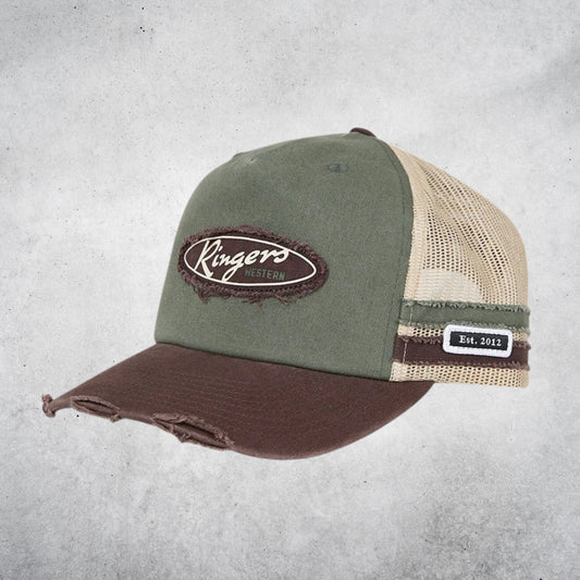 Worn Out Deep Fit Trucker Cap -  Army / Chocolate
