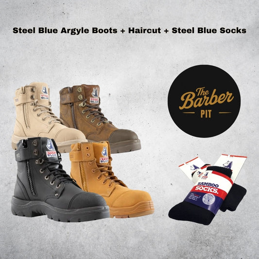 Ultimate Bundle - Steel Blue Argyle Boots + Haircut + Steel Blue Socks