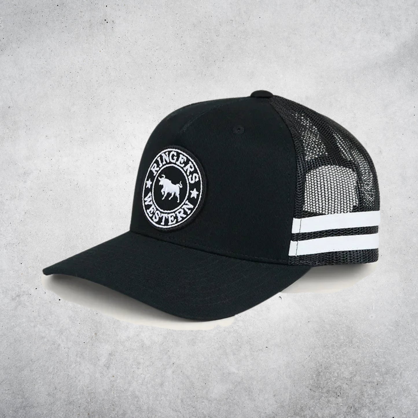 RINGERS WESTERN MCCOY KIDS TRUCKER CAP - BLACK WITH WHITE PRINT