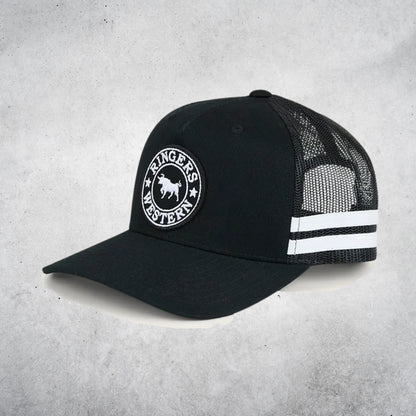 RINGERS WESTERN MCCOY KIDS TRUCKER CAP - BLACK WITH WHITE PRINT