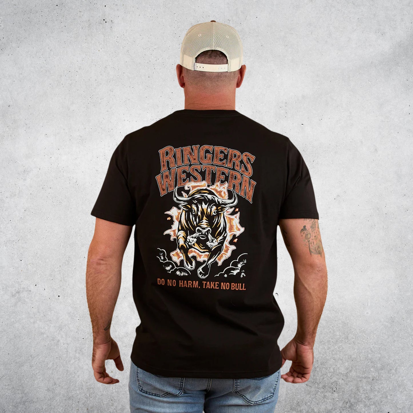 RINGERS WESTERN DO NOT HARM TAKE NO BULLS MENS LOOSE FIT T-SHIRT - BLACK