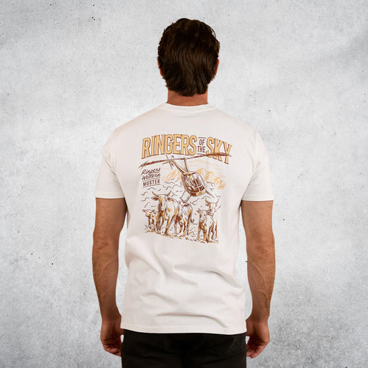 RINGERS WESTERN RINGERS OF THE SKY MENS STOCK FIT T-SHIRT - WHITE