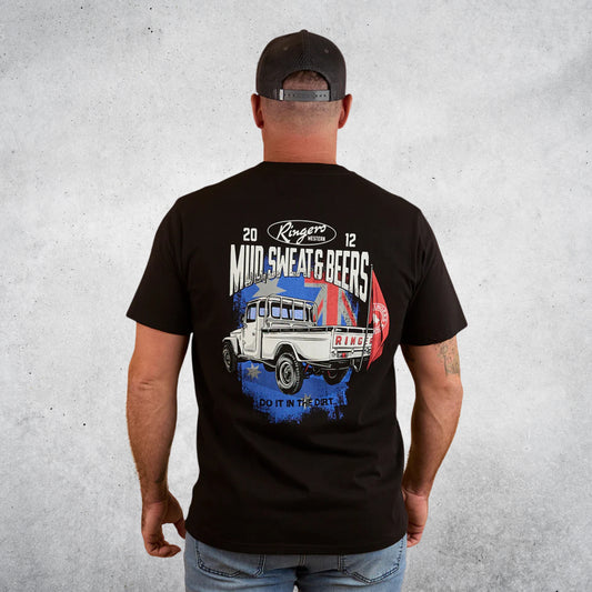 RINGERS WESTERN MUD SWEAT BEERS MENS LOOSE FIT T-SHIRT - BLACK
