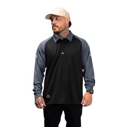 ANTHEM HI FLOW LONG SLEEVE PERFORMANCE POLO - BLACK - The Work Pit