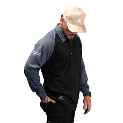 ANTHEM HI FLOW LONG SLEEVE PERFORMANCE POLO - BLACK - The Work Pit