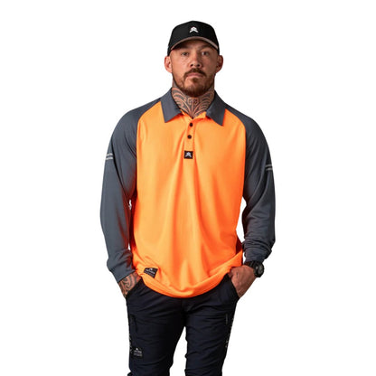 ANTHEM HI FLOW LONG SLEEVE PERFORMANCE POLO - HI VIS ORANGE - The Work Pit