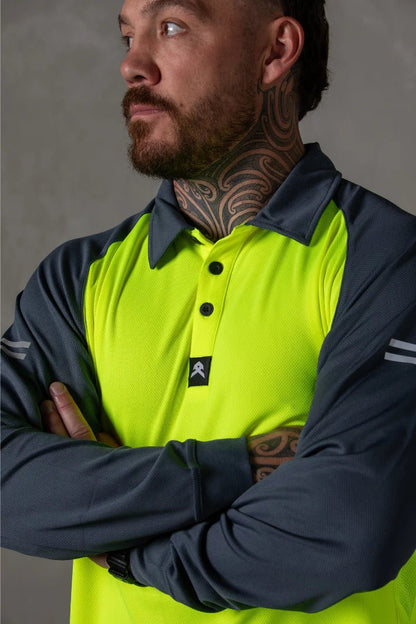 ANTHEM HI FLOW LONG SLEEVE PERFORMANCE POLO - HI VIS YELLOW - The Work Pit