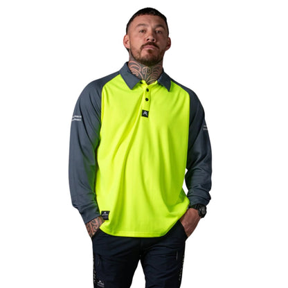 ANTHEM HI FLOW LONG SLEEVE PERFORMANCE POLO - HI VIS YELLOW - The Work Pit